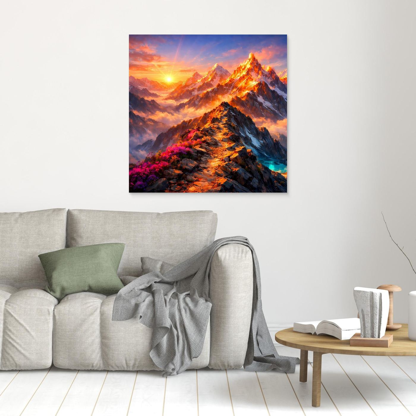 Leinwandbild Sonnenuntergang im Hochgebirge | Majestätisches Wandbild auf echtem Holzkeilrahmen