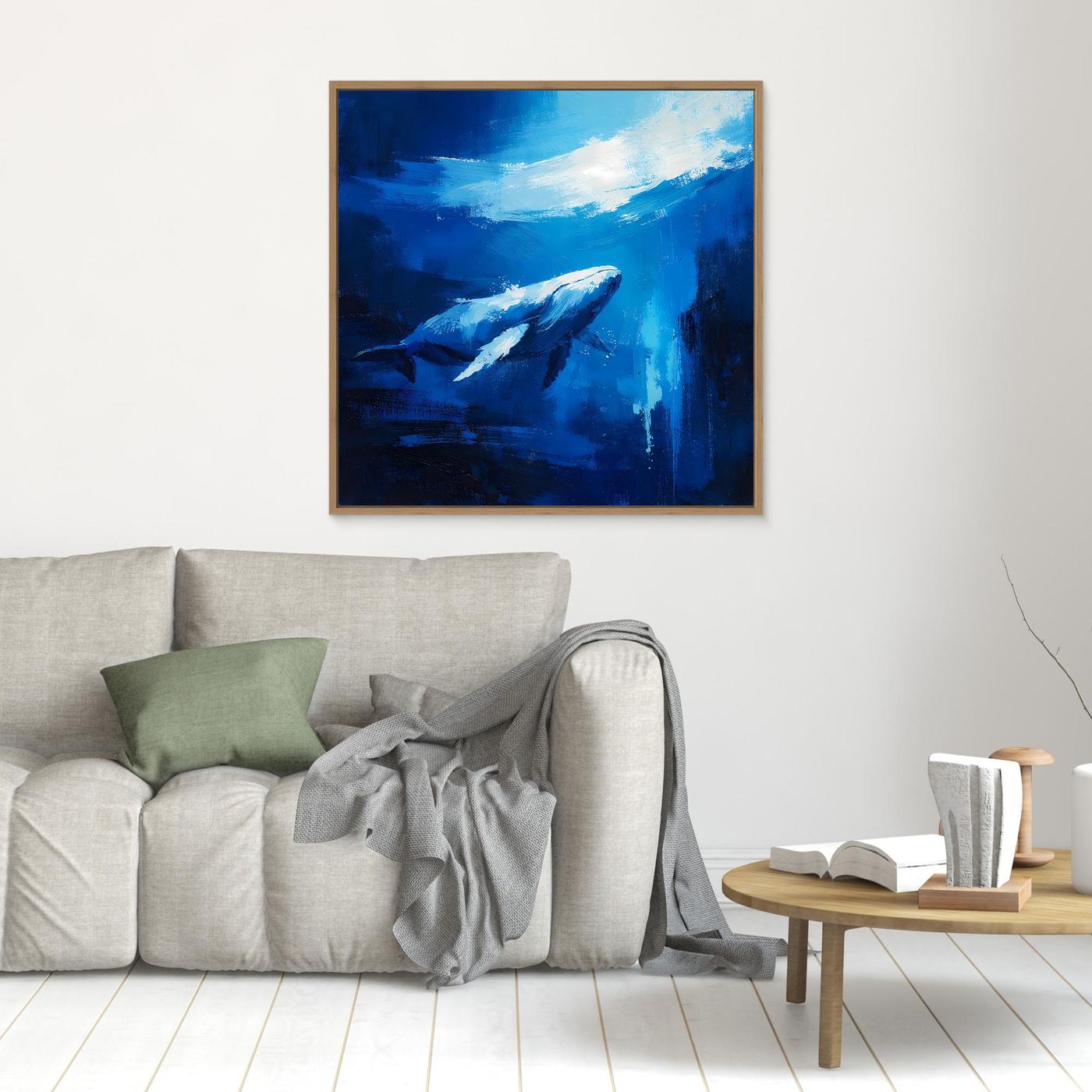 Premium Leinwand Majestätischer Wal im Ozean | Abstraktes Kunst Poster Modernes Blaues Wandbild