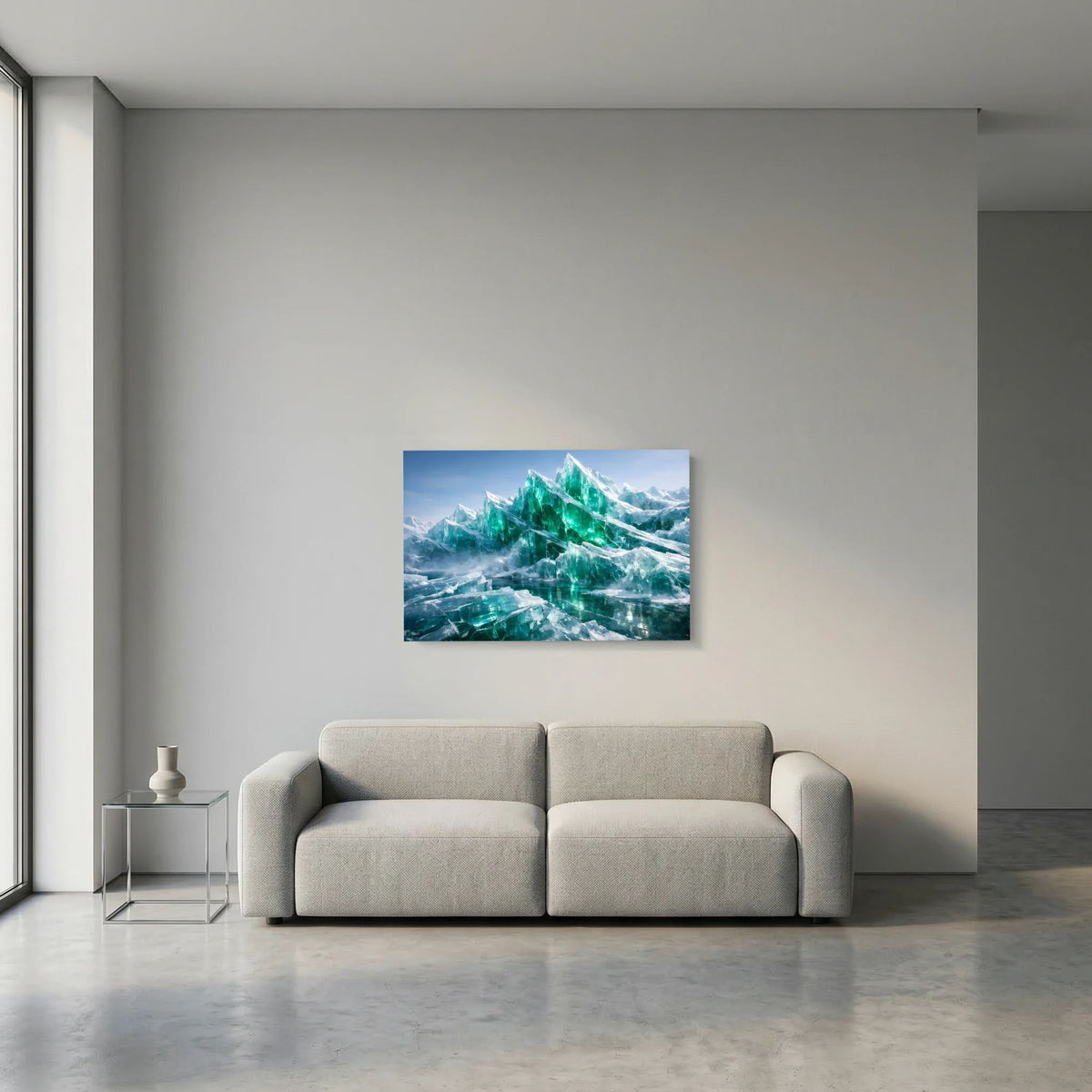 Wandposter mit smaragdgrünen Eisbergen, Querformat, klein im Wohnzimmer