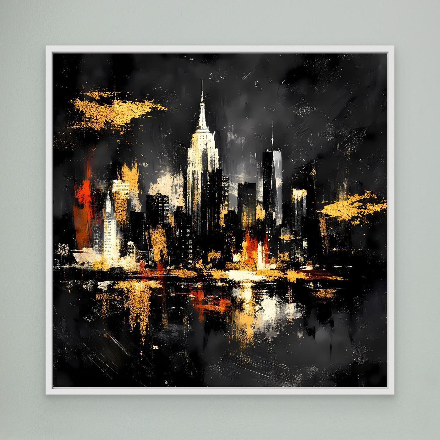 Leinwand Goldene New York Skyline bei Nacht | Abstraktes NYC Wandbild Modern