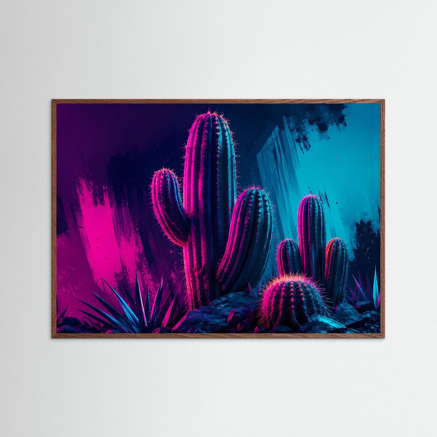 Neon-Kaktus in Pink & Blau | Modernes Wandbild im Cyberpunk- & Synthwave-Stil