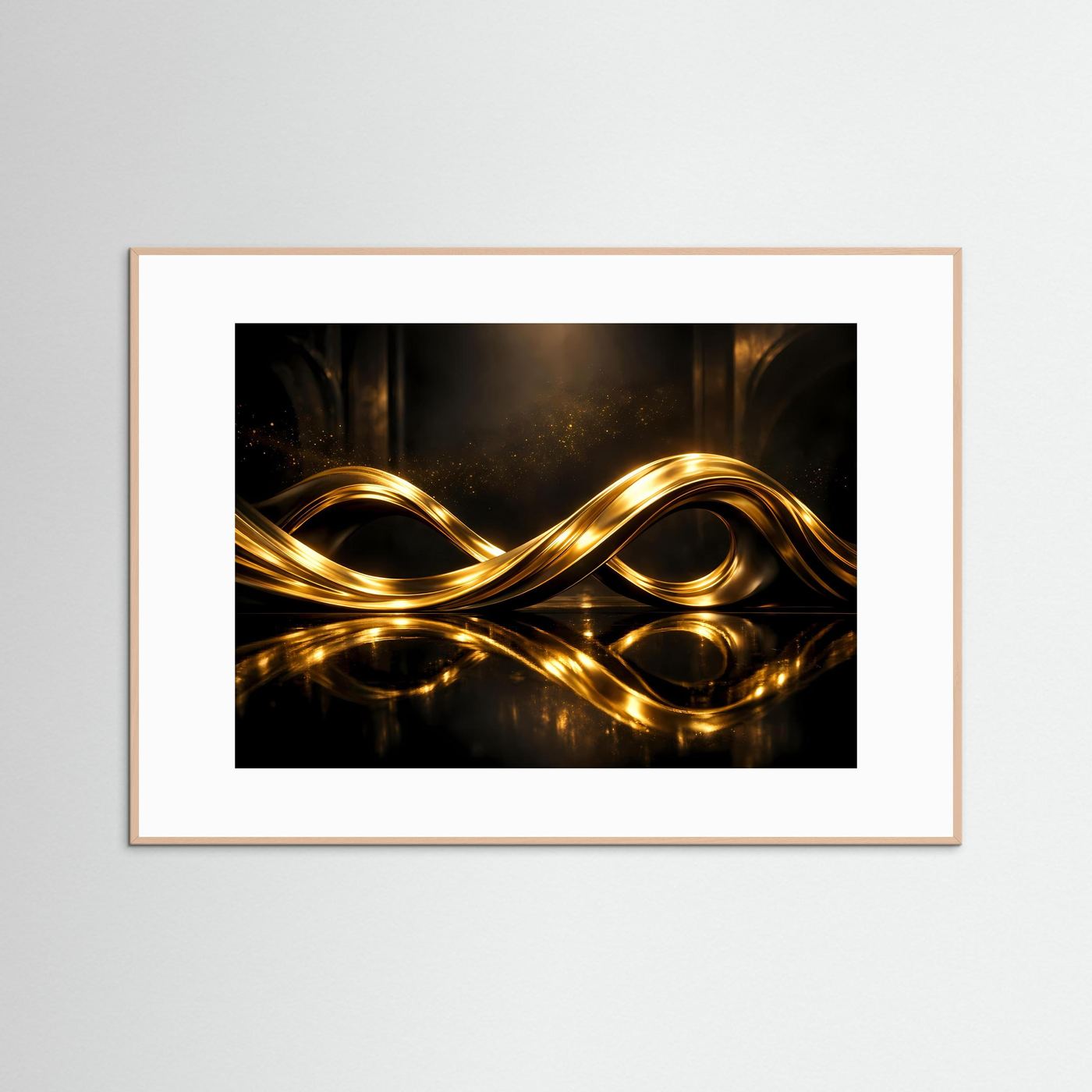 Elegante Goldene Wellen im Unendlichkeitsdesign | Luxus Kunst & Abstrakte Wanddeko Querformat