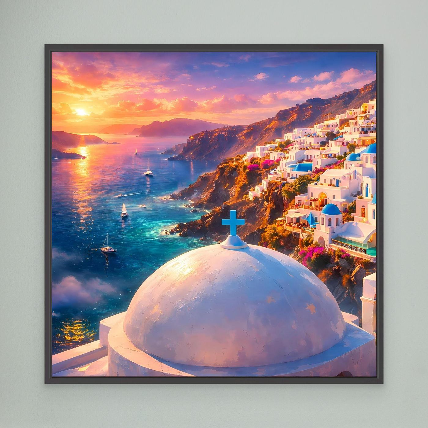 Leinwandbild Traumhaftes Santorini bei Sonnenuntergang | Maritimes Urlaubsflair