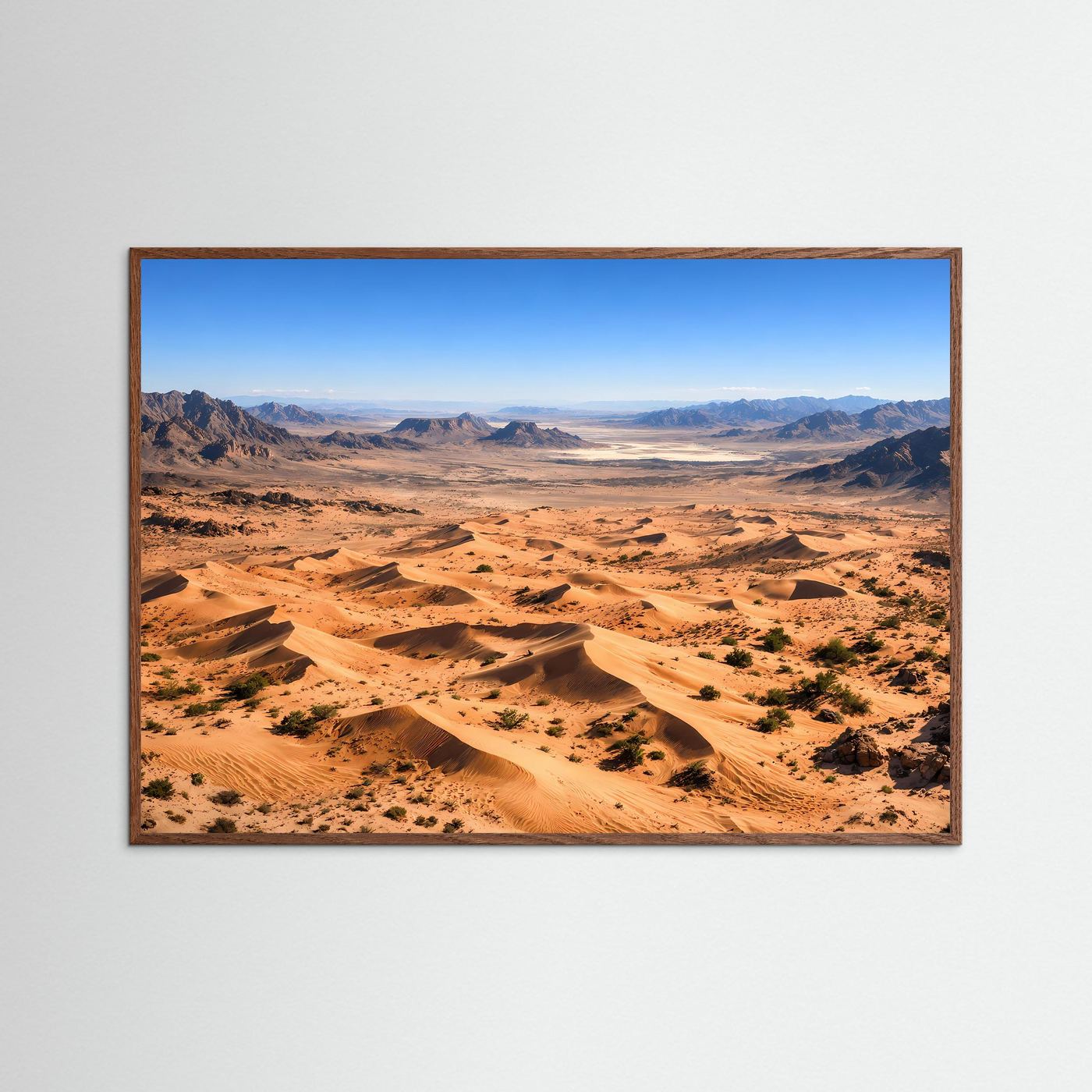 Weite Wüstenlandschaft unter blauem Himmel | Sanddünen & Wüste Panorama Poster Querformat