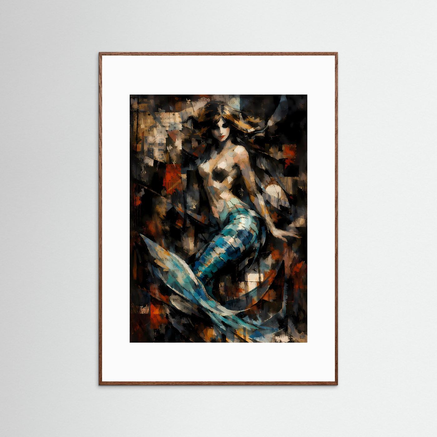 Die Magie des Ozeans | Luxuriöses Meerjungfrauen Poster in Teal, Gold & Dunkelblau | Abstraktes Kunstposter Hochformat