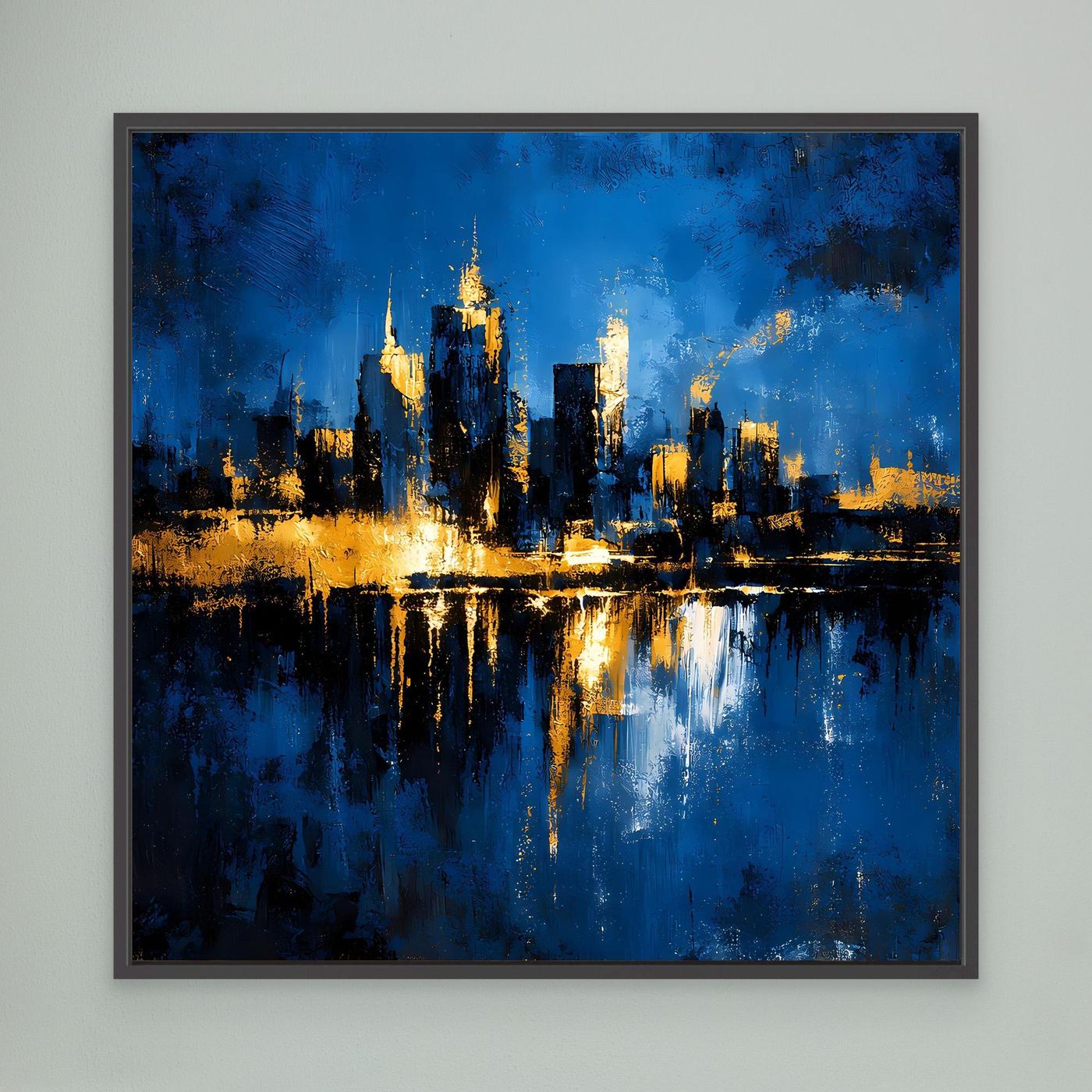 Leinwand Goldene Skyline bei Nacht | Modernes Abstraktes New York Wandbild