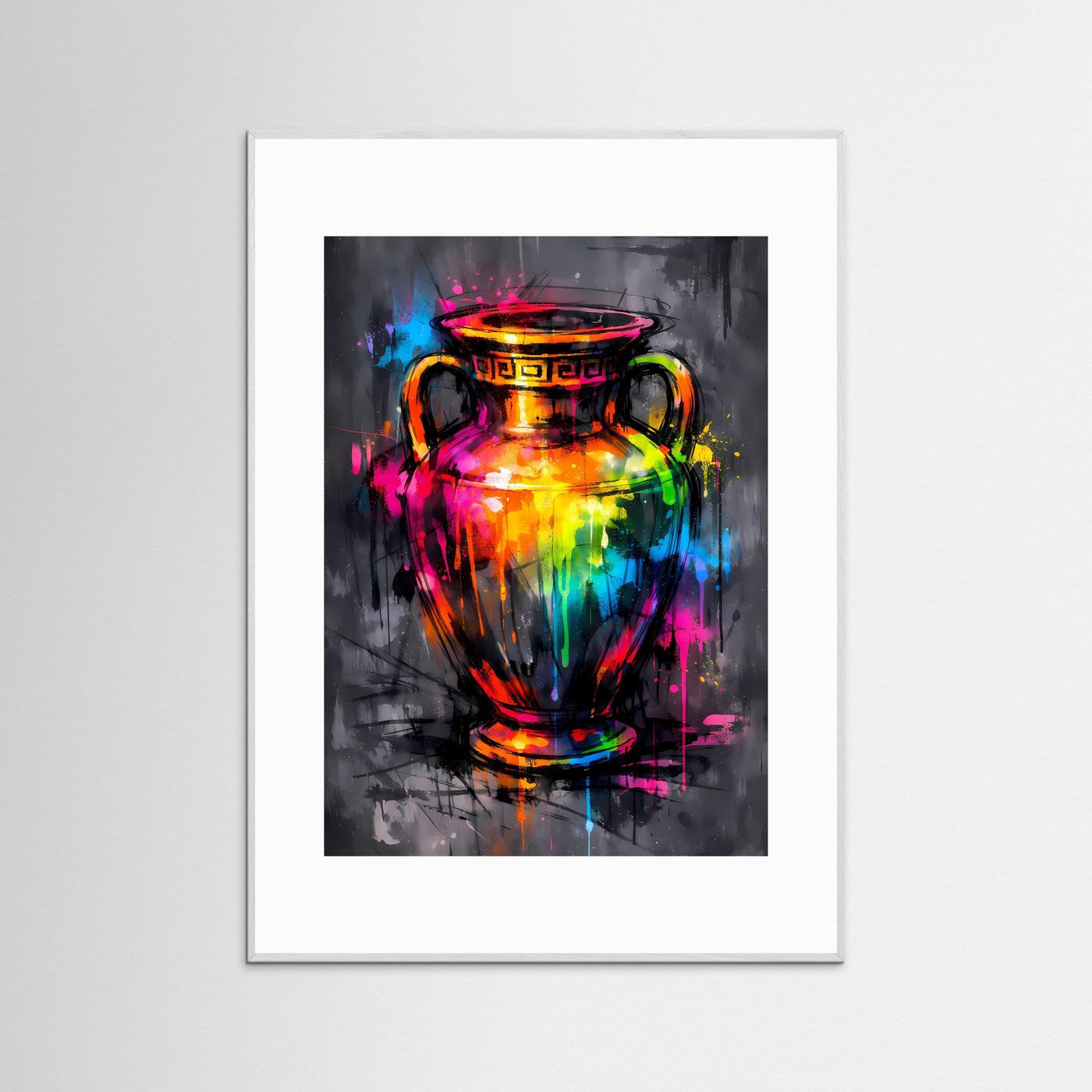 The Neon Amphora | Luxuriöses Amphoren Poster Bunt & Dunkel | Abstraktes Vase Kunstposter Hochformat