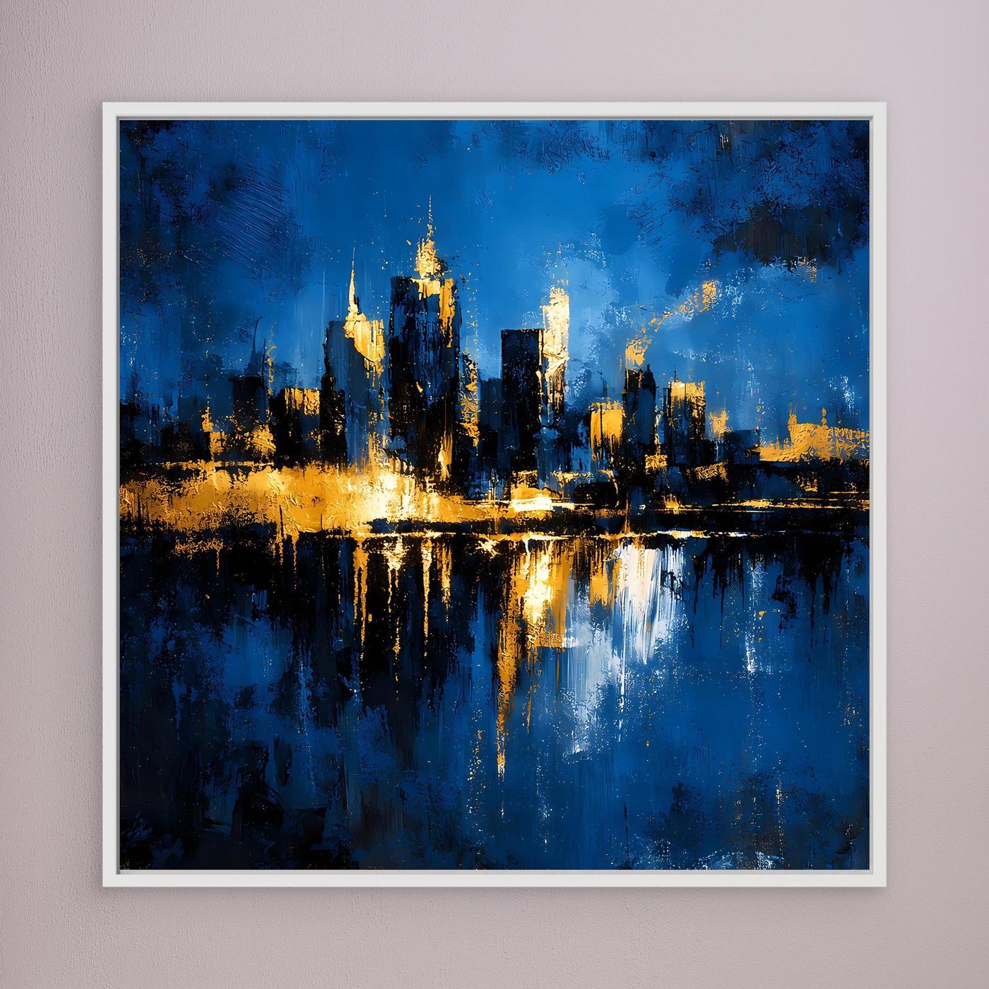 Leinwand Goldene Skyline bei Nacht | Modernes Abstraktes New York Wandbild
