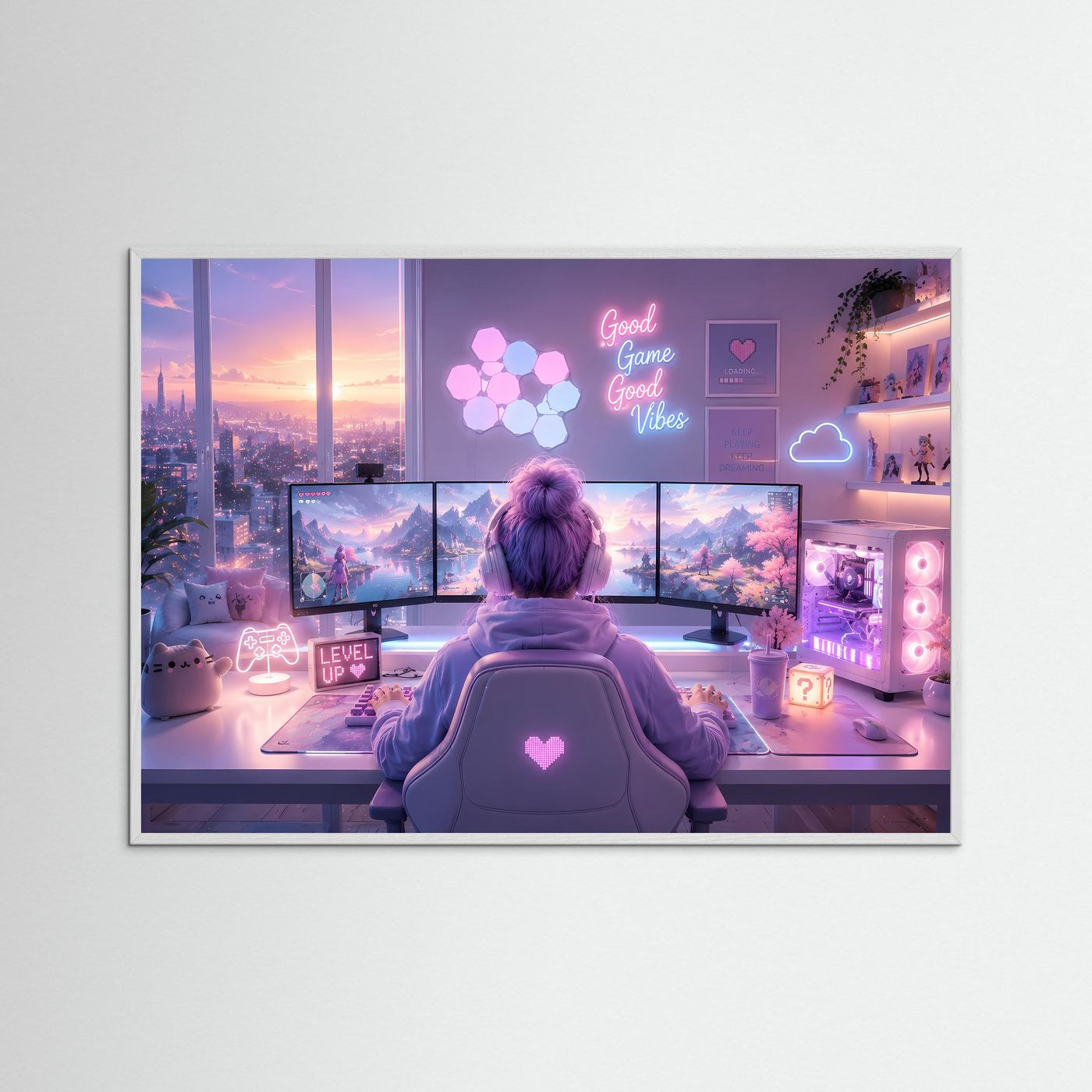 Gaming Setup in Rosa & Lila | Gamer Girl Neon Wandkunst