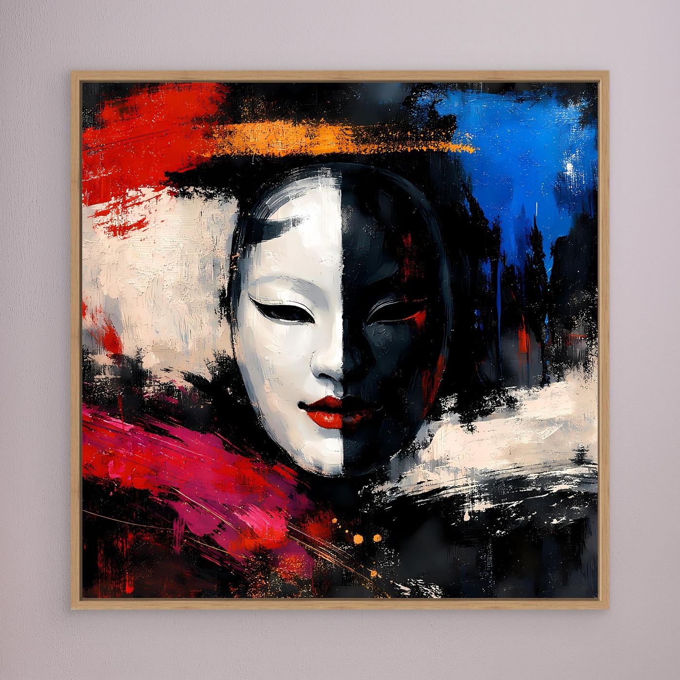 Leinwand Geisha-Maske im Pop-Art-Stil | Modernes Abstraktes Wandbild