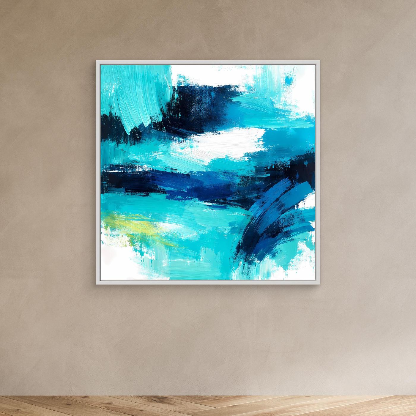 Premium Leinwand Modernes Abstraktes Wandbild Ocean Blue | Maritimes Kunstwerk im Impasto-Stil