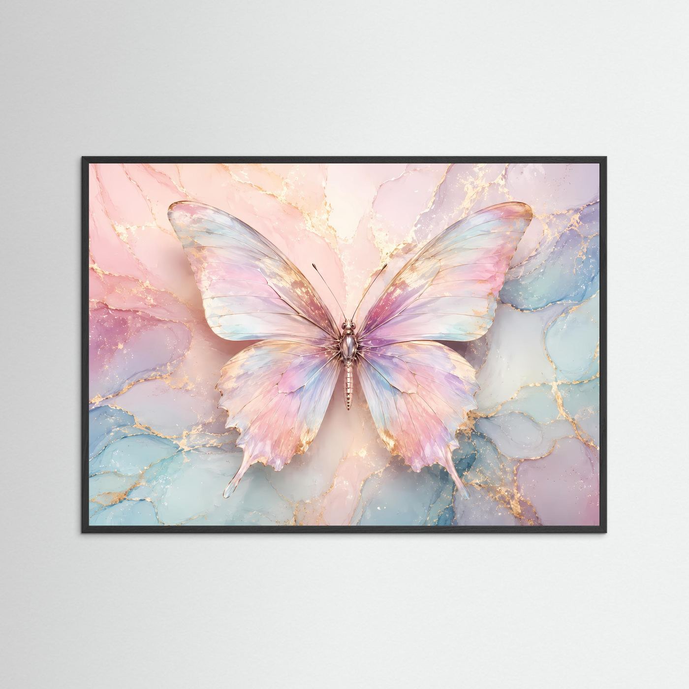 Pastell Schmetterling | Elegantes Wandbild in Rosa, Blau & Gold