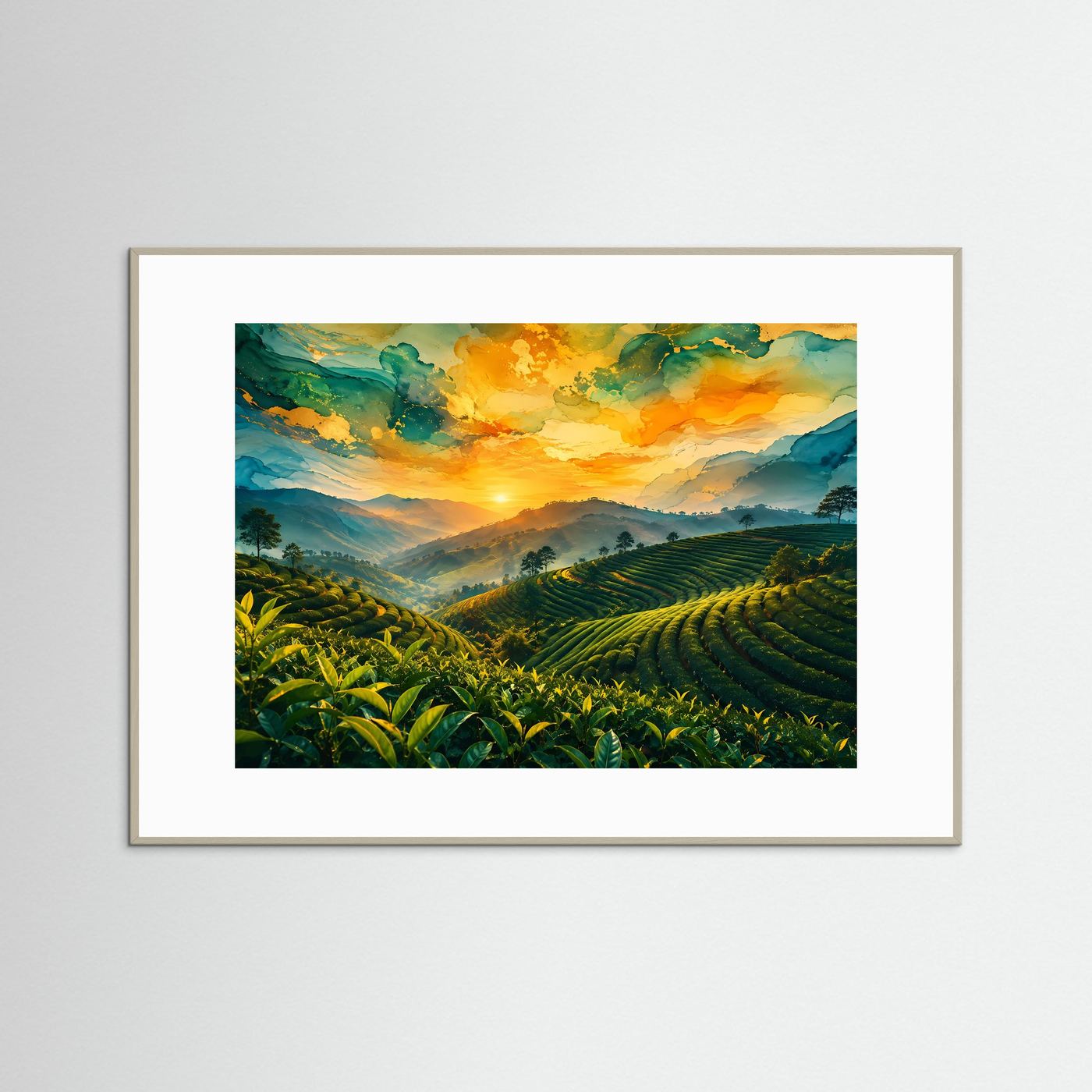 Goldene Teeterrassen im Sonnenuntergang | Natur & Landschafts-Wandbild
