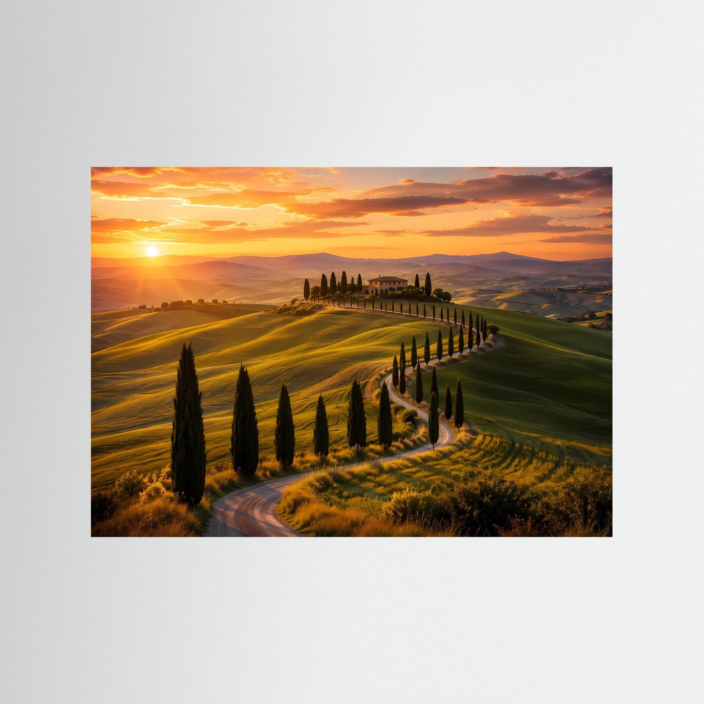 Idyllische Toskana im Sonnenuntergang | Zypressen & Italien Natur Poster