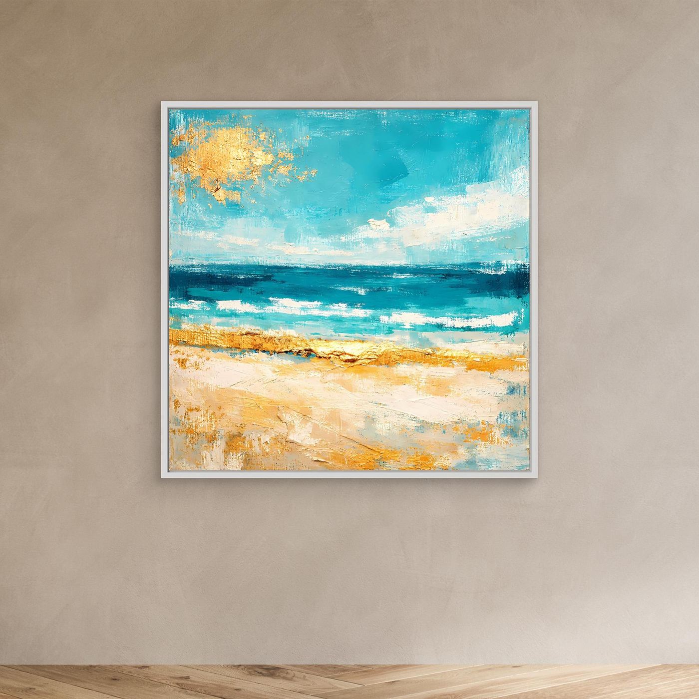 Leinwand Karibischer Traumstrand in Türkis | Abstraktes Meer Wandbild Gold