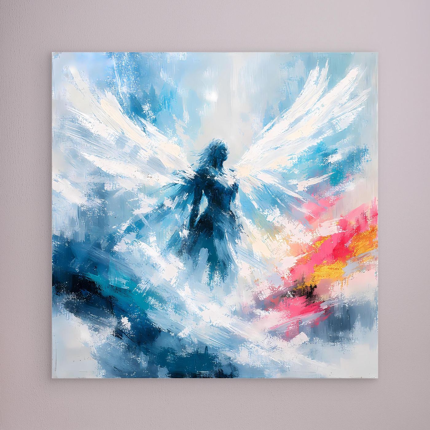 Leinwand Abstrakter Engel in Blau und Weiß | Modernes Wandbild auf echter Leinwand