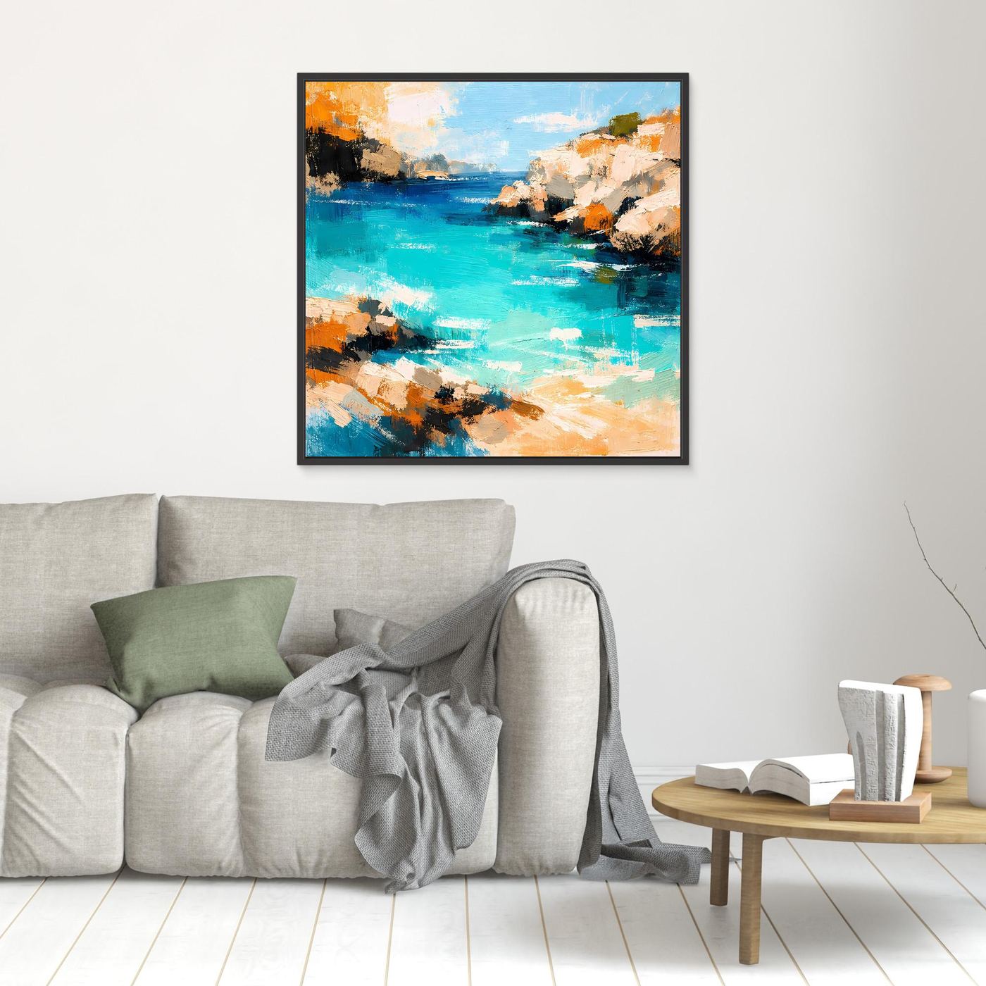Leinwand Traumhafte Klippenbucht | Abstraktes Mediterranes Küsten Wandbild