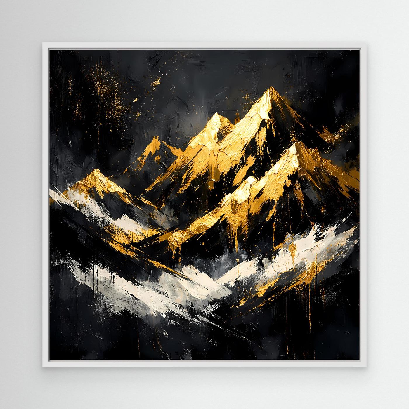 Leinwand Goldene Berggipfel im Abendlicht | Modernes Abstraktes Berg Wandbild