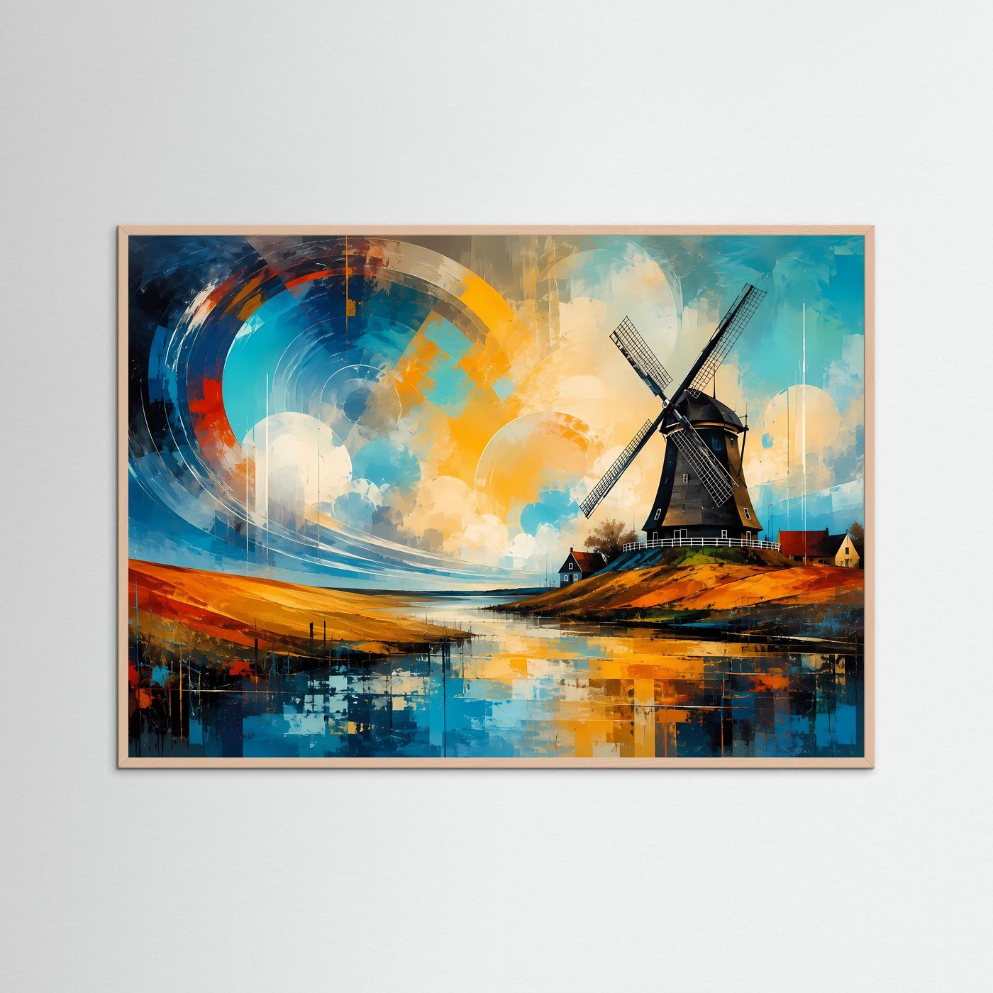Windmühle Poster | Abstrakte Landschaft Kunst | Moderne Windmühlen Wandkunst | Elegantes Natur Wandbild