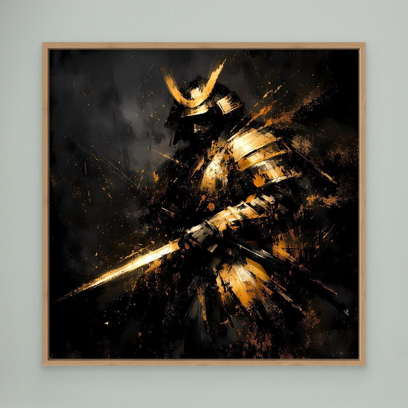 Leinwand Abstrakter Goldener Samurai | Modernes Japanisches Krieger Wandbild