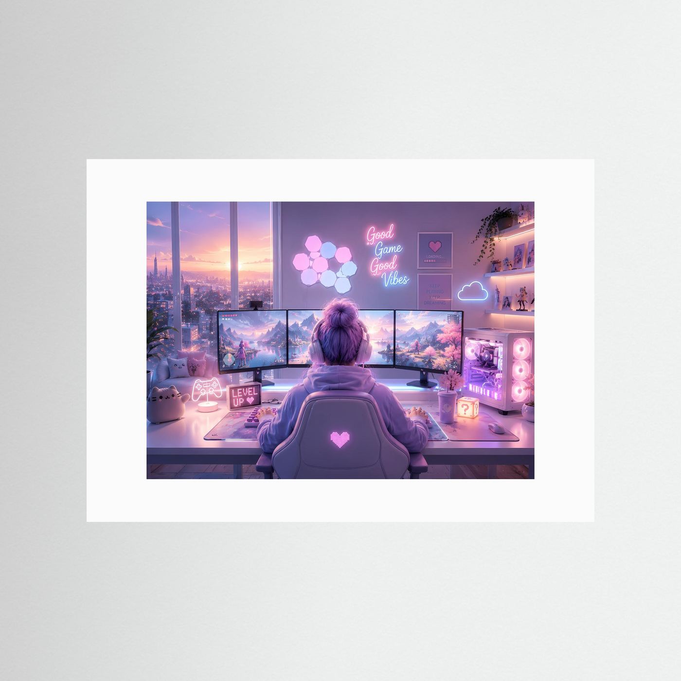 Gaming Setup in Rosa & Lila | Gamer Girl Neon Wandkunst