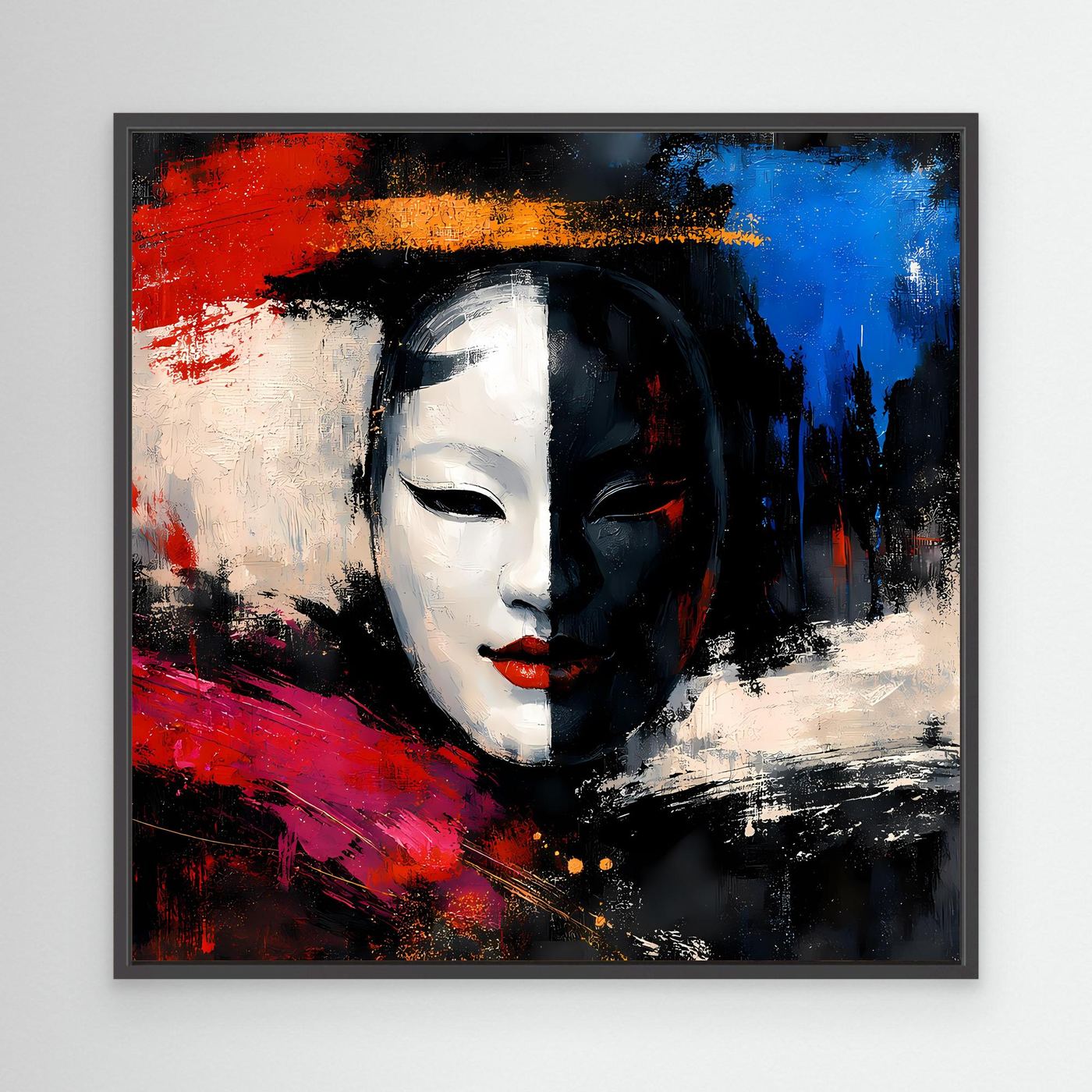 Leinwand Geisha-Maske im Pop-Art-Stil | Modernes Abstraktes Wandbild