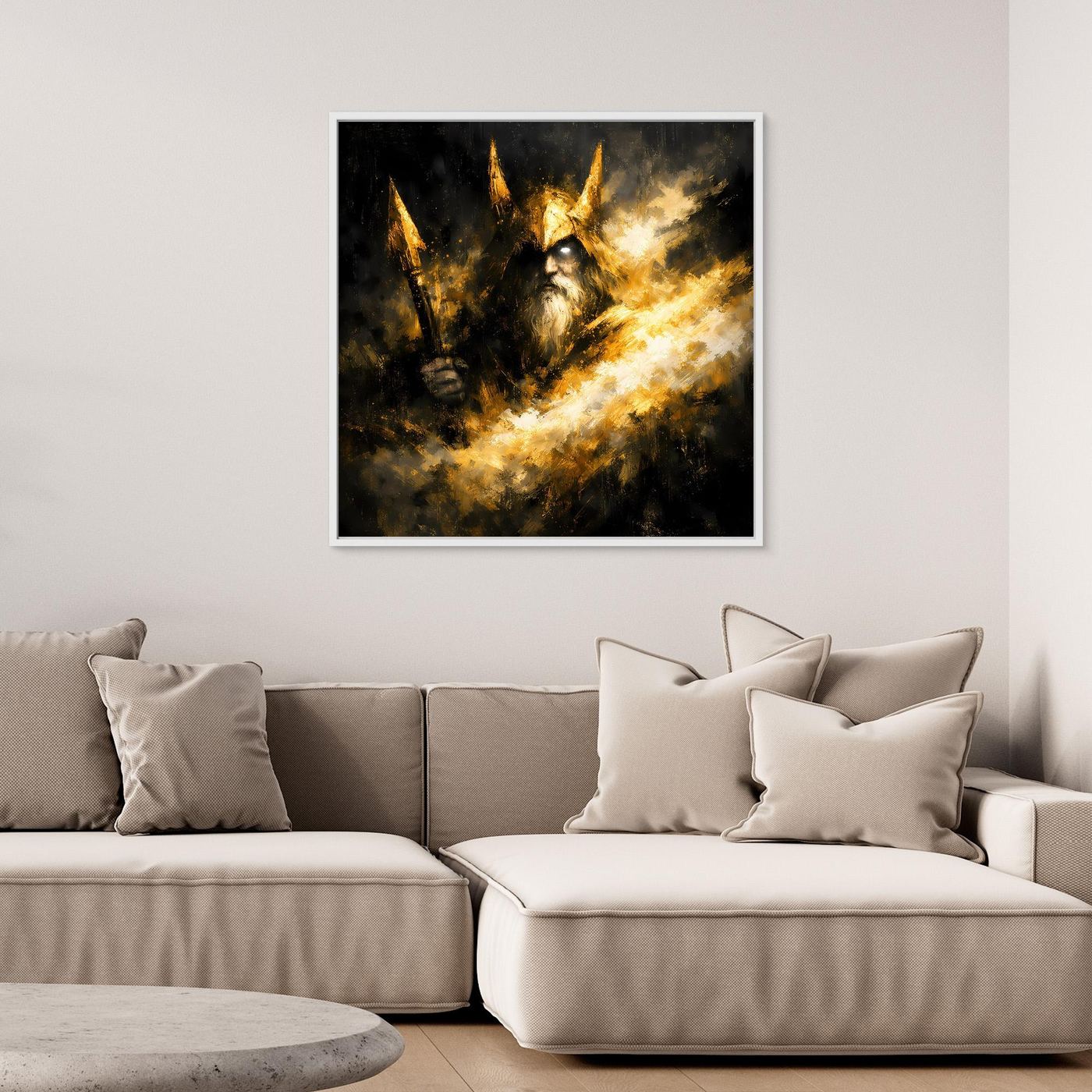 Leinwand Goldener Odin Nordischer Gott | Abstraktes Wikinger Wandbild Modern