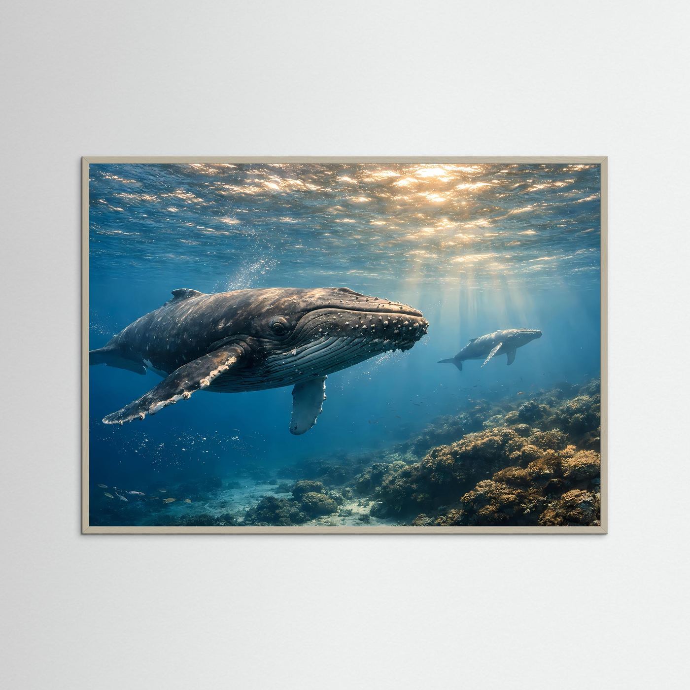 Majestätische Buckelwale im tiefen Ozean | Panorama Unterwasserwelt & Meer Poster Querformat