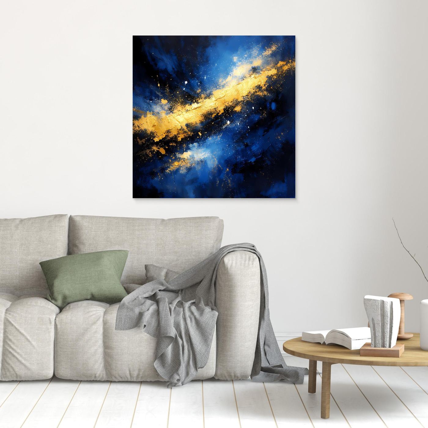 Leinwand Abstraktes Universum in Blau und Gold | Modernes Kosmos Wandbild