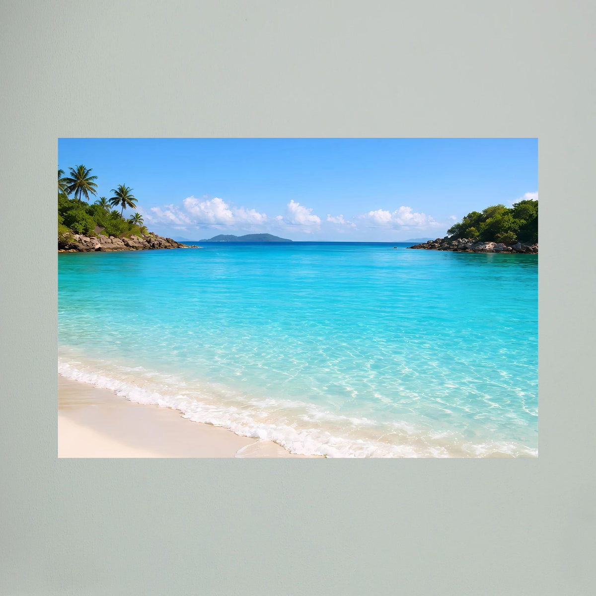 Strand-Wandbild: türkisfarbenes Meer mit Palmen und weißem Sandstrand