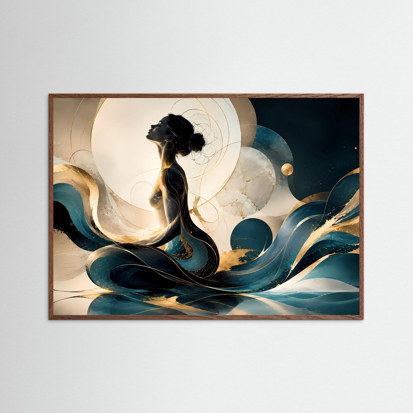 Abstrakte Frauen Silhouette Poster | Meditation Wandkunst | Schwarz Gold Moderne Kunst | Minimalistische Leinwand | Elegante Wall Art