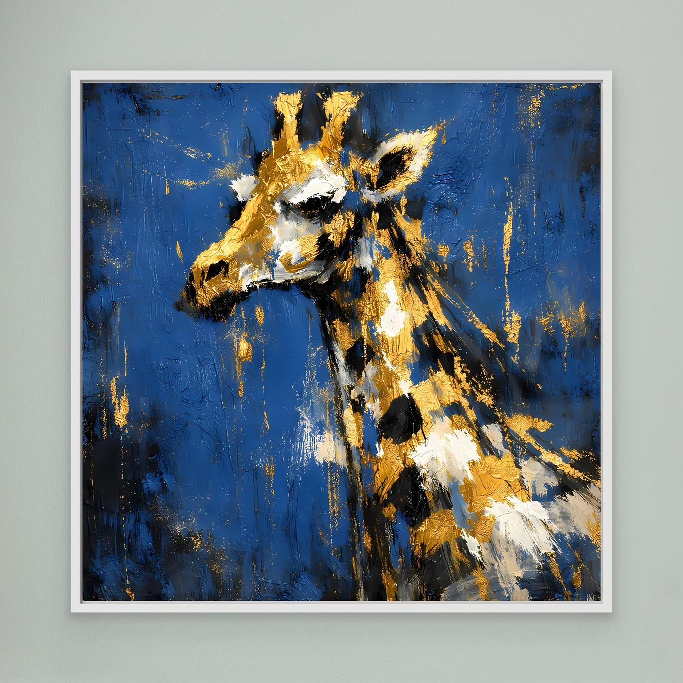 Leinwand Elegante Giraffe in Gold und Blau | Abstraktes Tier Wandbild