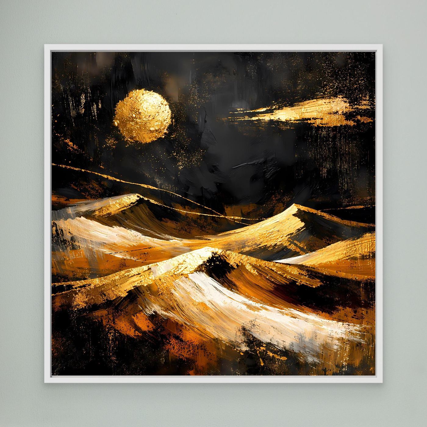 Leinwand Goldene Wüstenlandschaft bei Nacht | Abstraktes Dünen Wandbild Modern