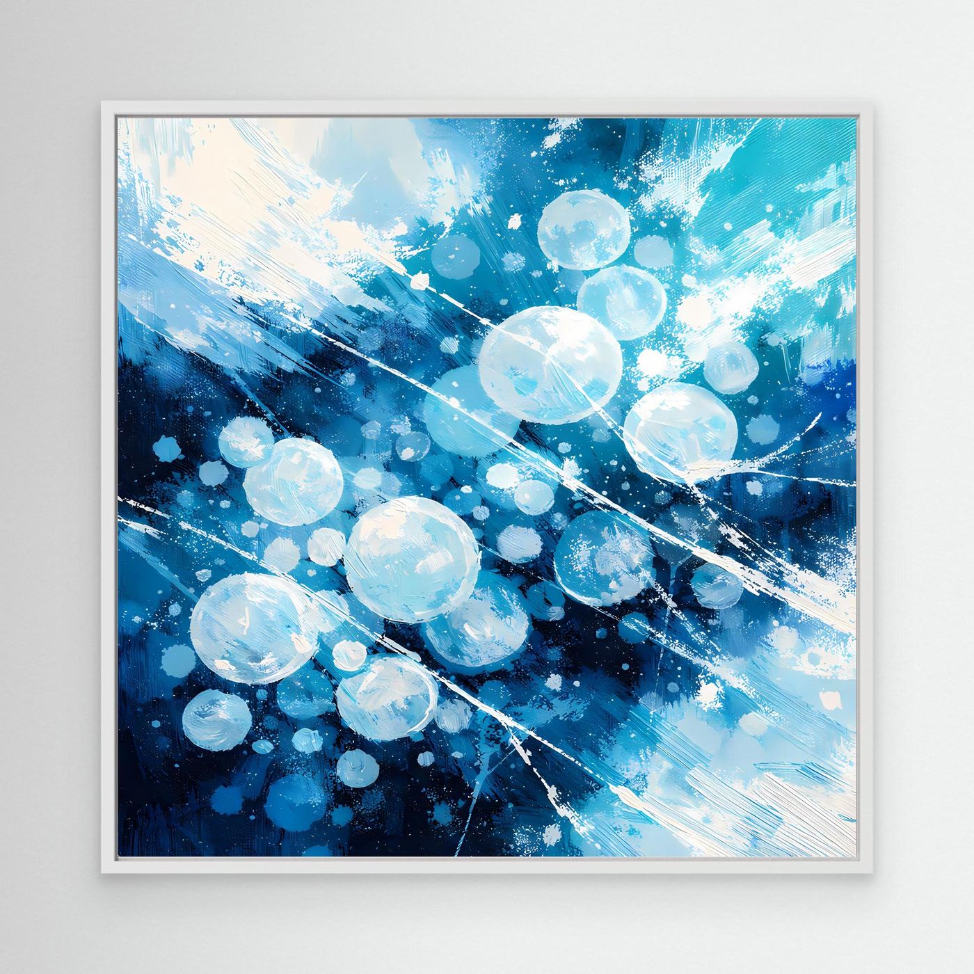 Leinwand Eingefrorene Luftblasen im Eis | Abstraktes Natur Winter Wandbild