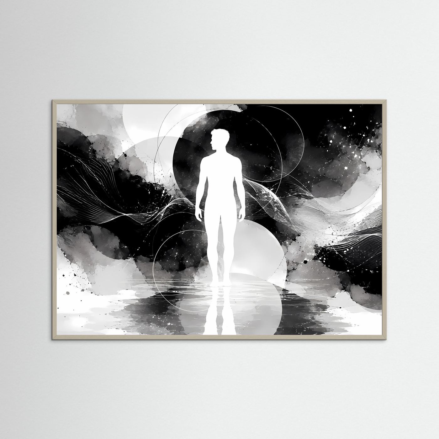 Abstrakte Mensch Silhouette Schwarz Weiß Poster | Minimalistische Line Art | Moderne Wandkunst | Spirituelles Design | Zeitgenössische Leinwand