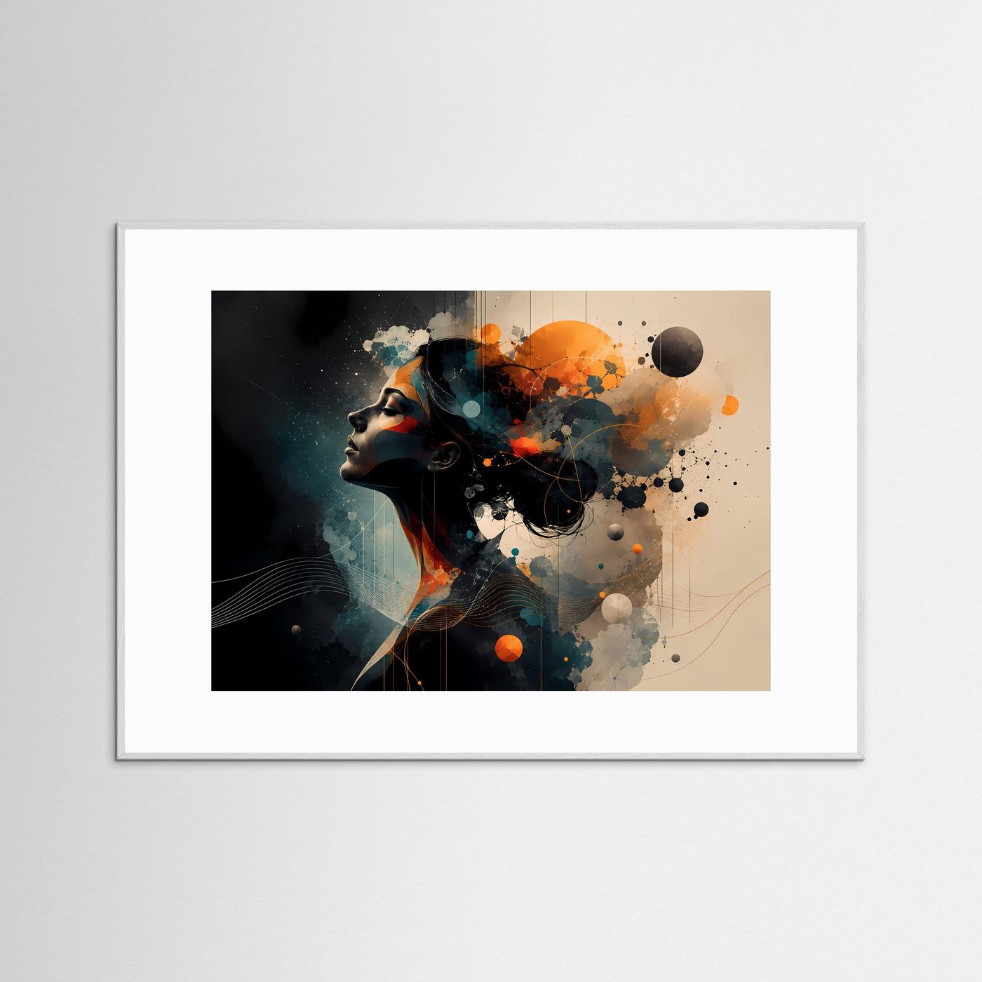 Abstraktes Frauengesicht Poster | Moderne Portrait Kunst | Surreale Frauenkunst | Geometrische Wanddekoration | Elegante Leinwand mit Goldakzenten - Copy