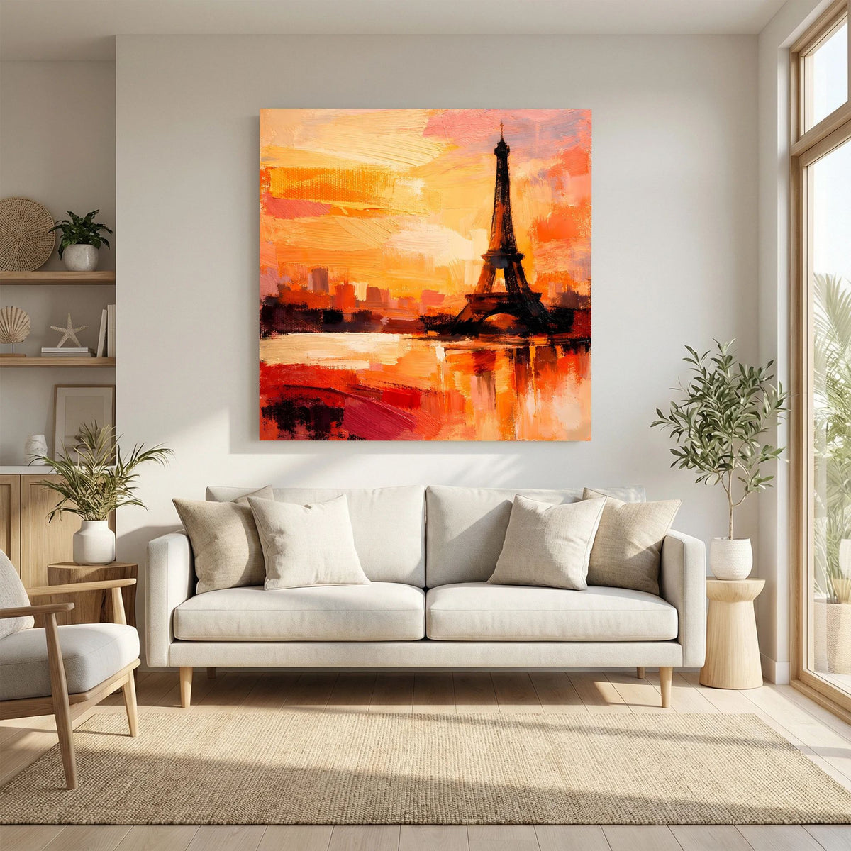 Leinwand Abstraktes Eiffelturm Paris Gemälde | Modernes Romantisches Wandbild Sonnenuntergang