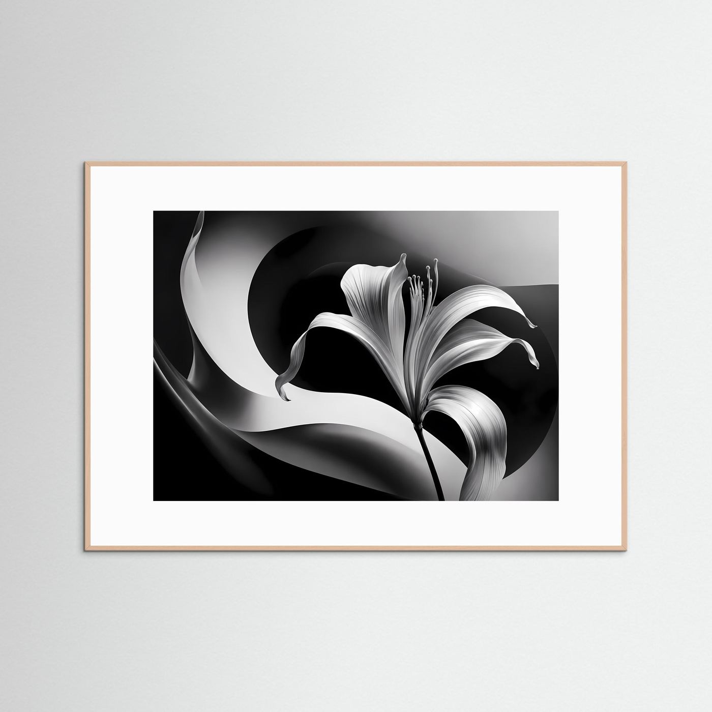 Schwarz-Weiß Lilie Wandbild | Abstrakte Blumen Kunst in Schwarz & Weiß