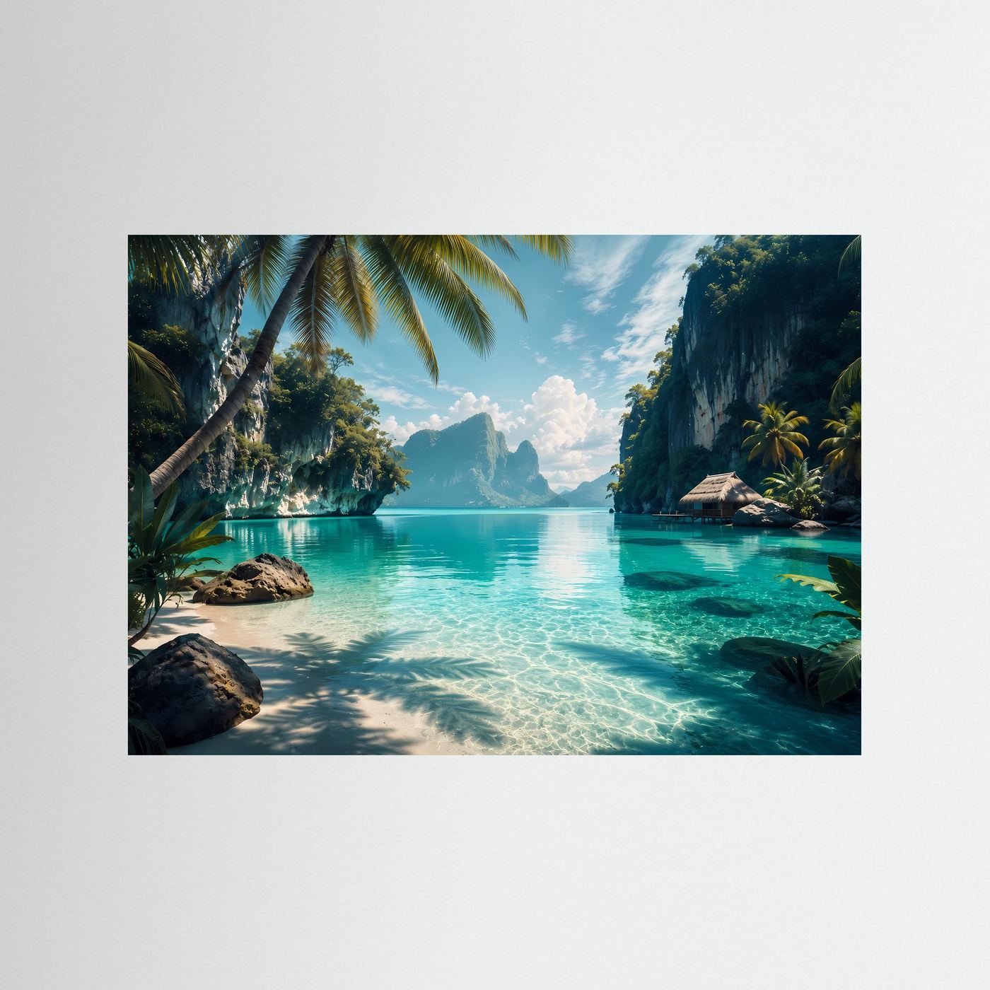 Tropische Lagune Wandbild | Paradiesischer Strand Poster | Exotische Insel Landschaft | Türkises Meer Leinwand | Karibik Natur Wanddekoration