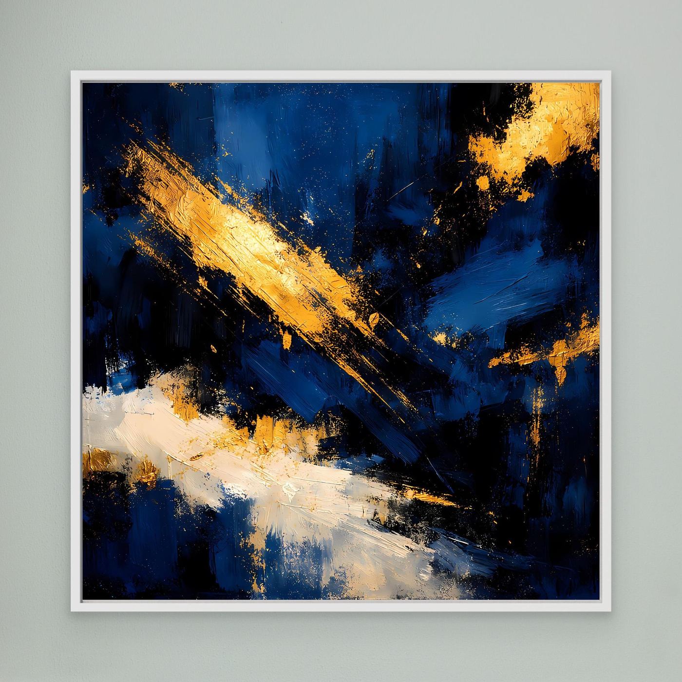 Leinwand Abstraktes Universum in Dunkelblau und Gold | Modernes Expressionistisches Wandbild