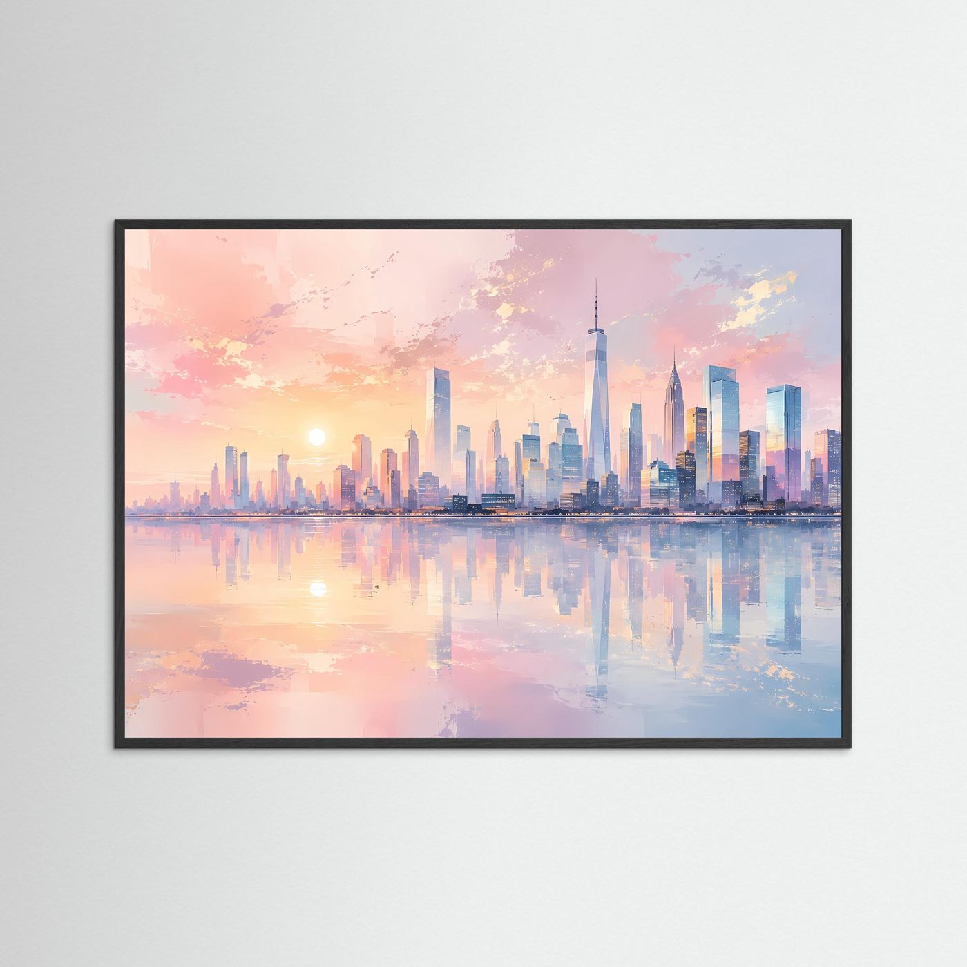 Pastell Skyline bei Sonnenuntergang | Moderne City Art in Rosa & Blau
