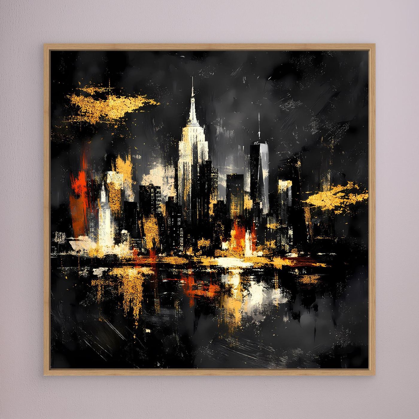 Leinwand Goldene New York Skyline bei Nacht | Abstraktes NYC Wandbild Modern