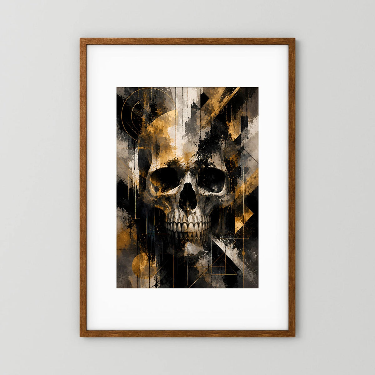Totenkopf in Schwarz & Gold | Abstrakte Skull Kunst | Poster Hochformat
