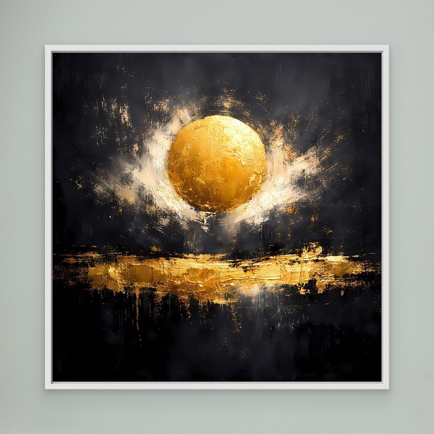 Leinwand Abstrakter Goldener Vollmond | Modernes Kosmisches Wandbild