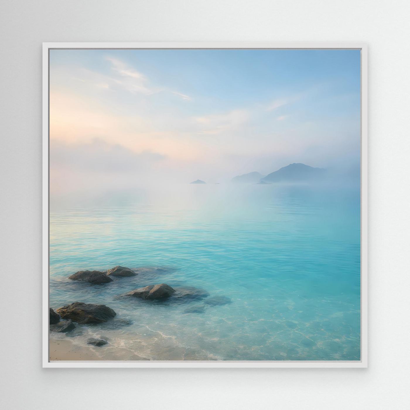 Leinwandbild Meer in Türkis mit weißem Rahmen