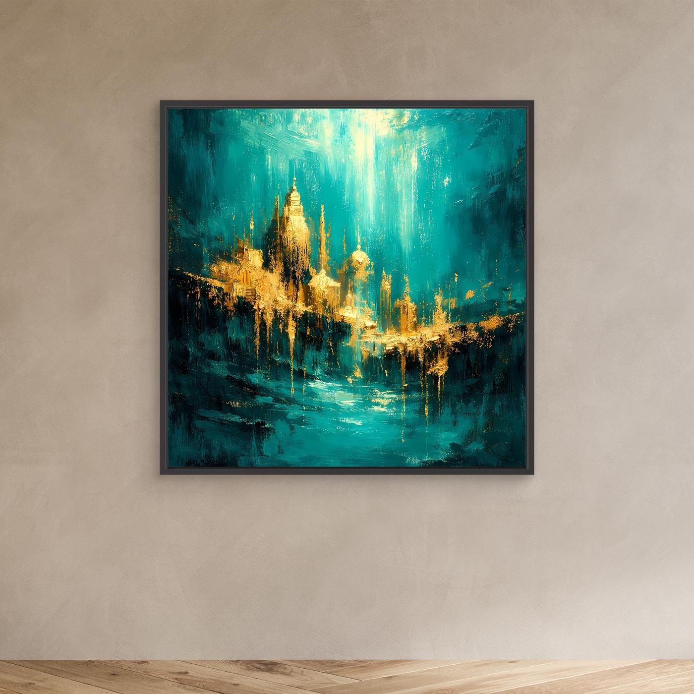 Leinwand Magische Goldene Stadt Atlantis | Abstraktes Unterwasser Wandbild