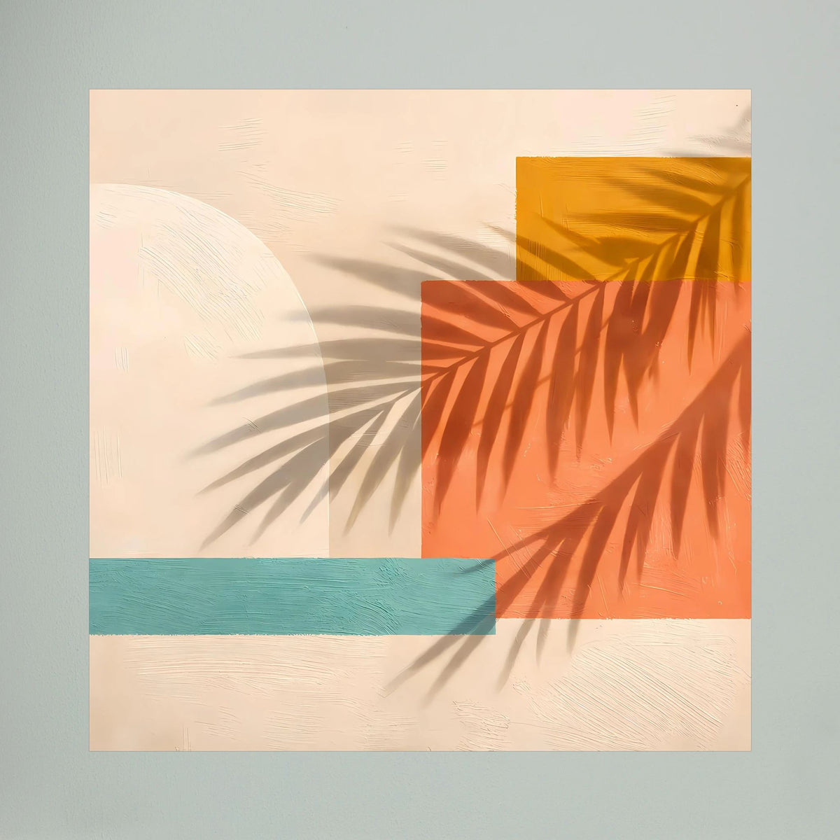 Leinwand Abstrakte Geometrie mit Palmenschatten | Modernes Boho Wandbild Terracotta