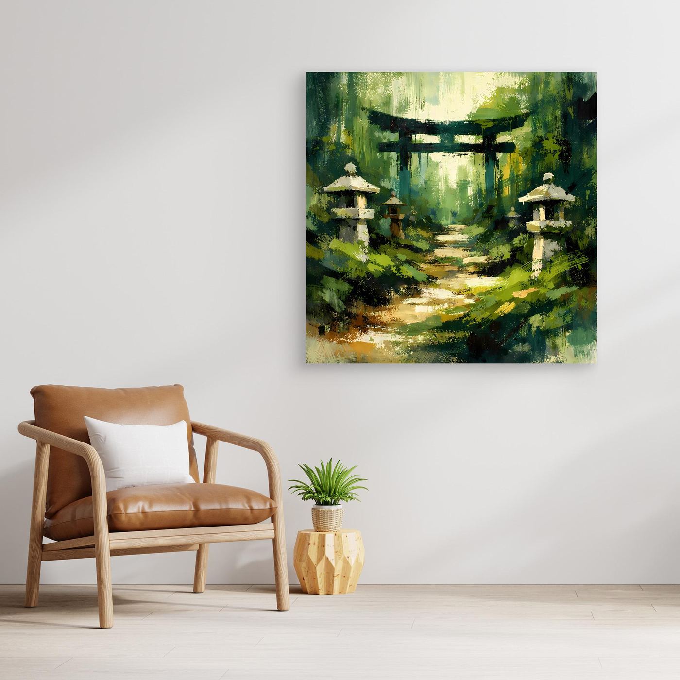 Leinwand Mystischer Torii-Pfad im Wald | Traditionelles Japan-Wandbild auf echter Leinwand
