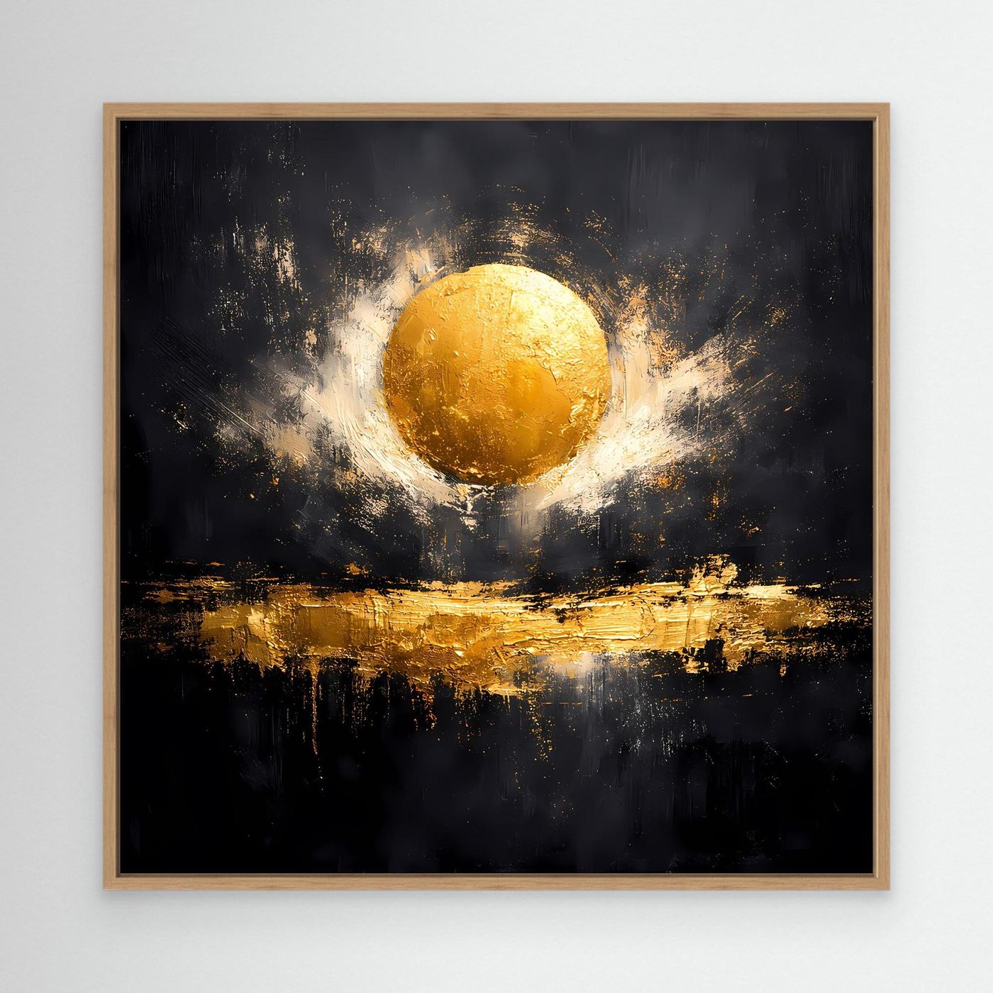 Leinwand Abstrakter Goldener Vollmond | Modernes Kosmisches Wandbild