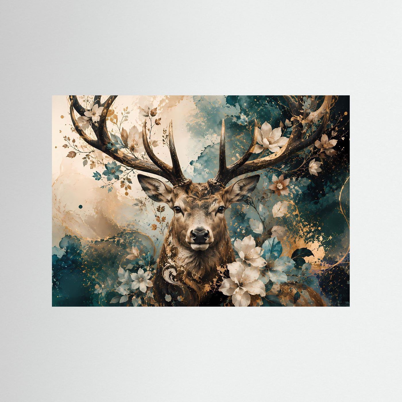 Hirsch Poster | Florales Hirsch Wandbild | Elegante Hirschkunst mit Blumen | Modernes Natur Wandbild | Abstrakte Premium Wall Art